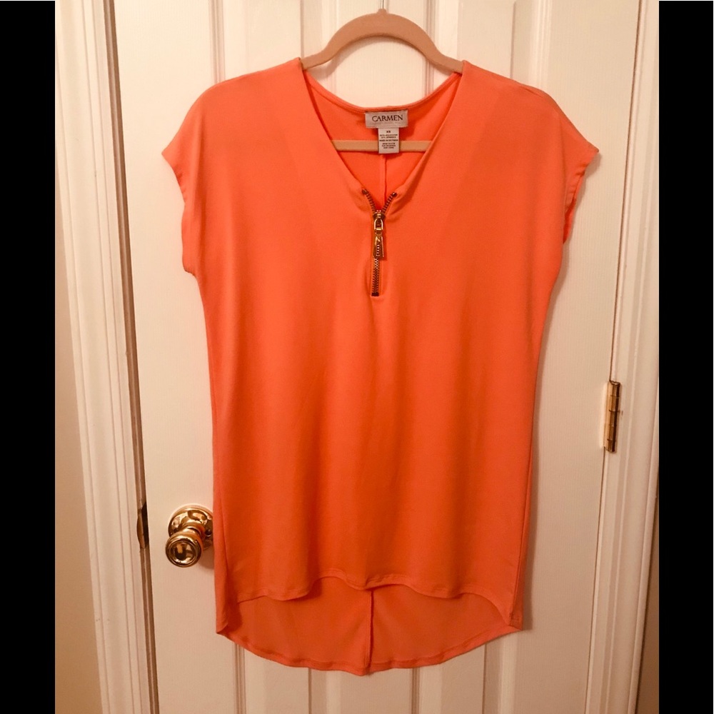 #005. Carmen Marc Valvo orange tank dress top - Picture 2 of 9